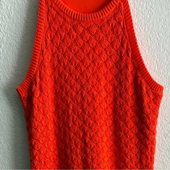 Eliza J Vibrant Orange Halter Midi Sheath Crochet Dress L - Picture 8 of 15